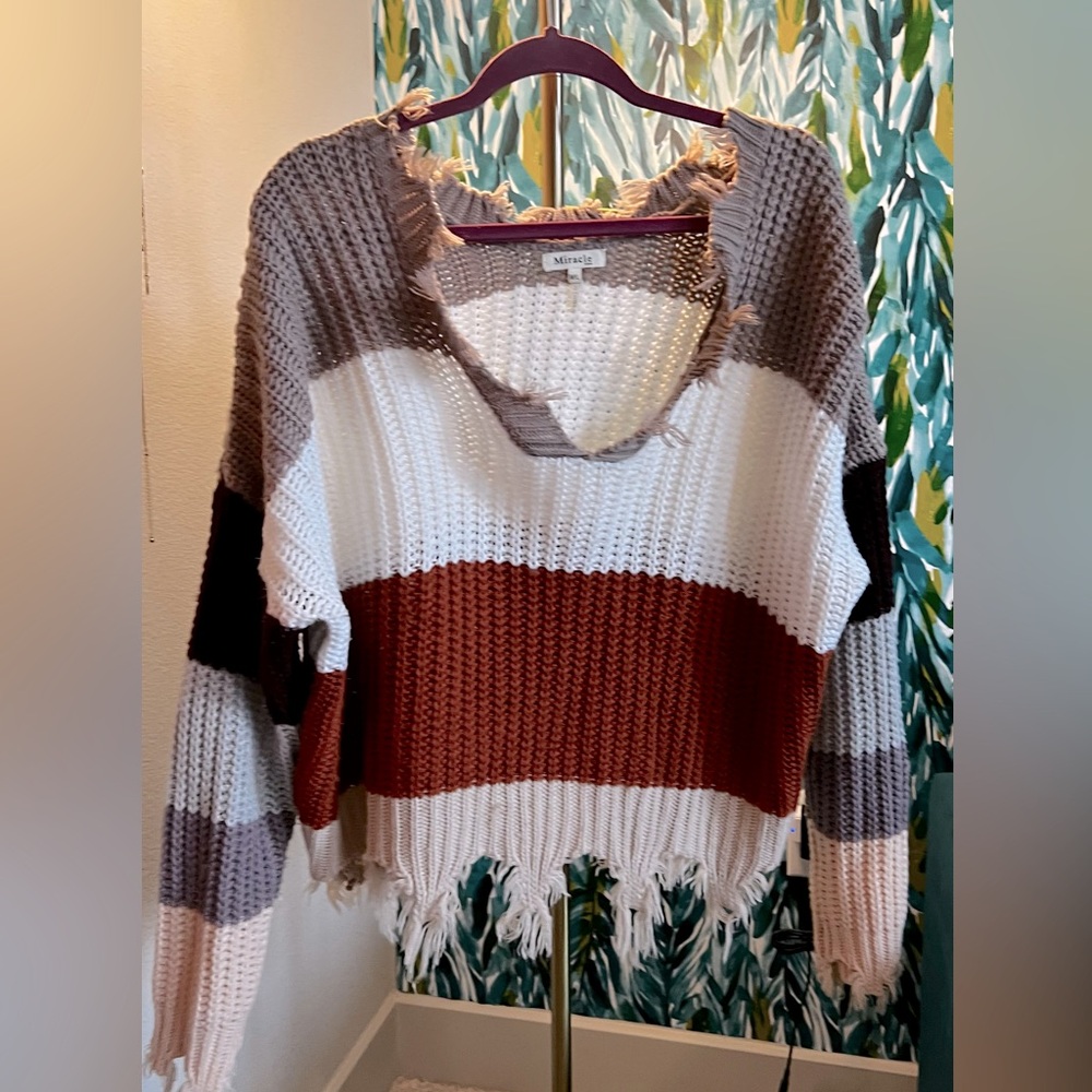 Striped Ripped Sweater Size L